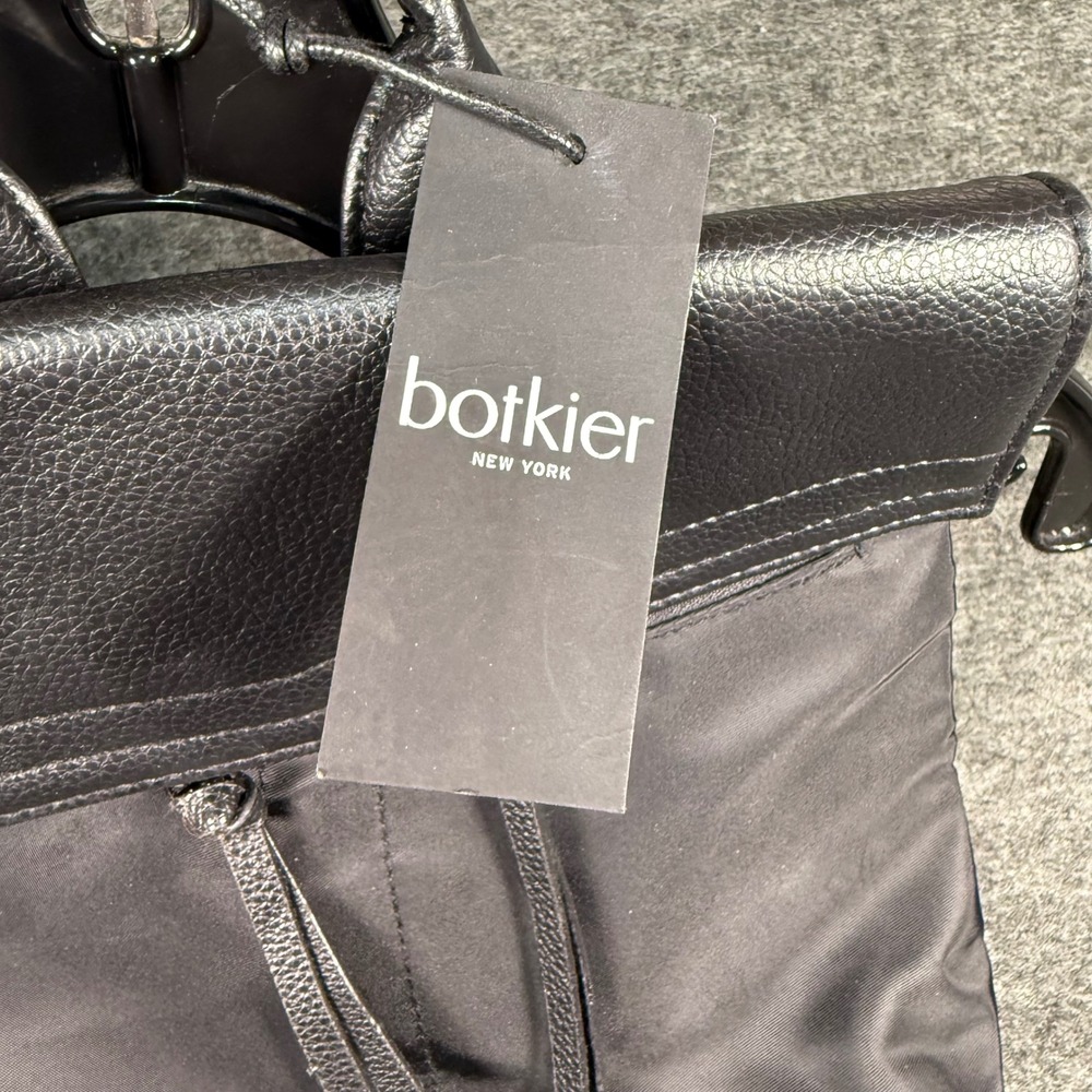 Botkier New York Black Nylon Leather Trim Logo Strap Moto Backpack NWT - Picture 5 of 5